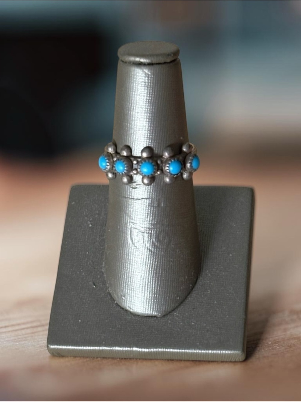 Petite Point Turquoise Sterling Silver Ring Handmade Native American